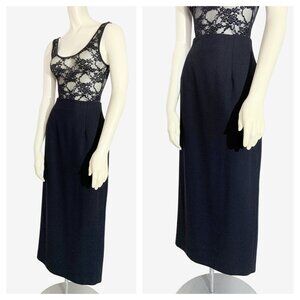 Vintage Black Wool Blend Maxi Skirt / size Medium-Large